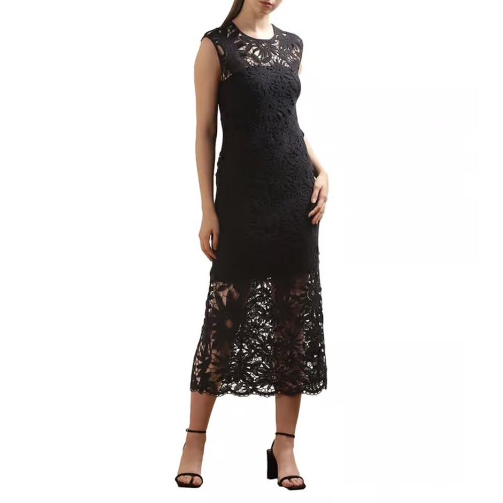 NWT Ted Baker London Corha Sleeveless Crochet Midi Dress Black size 8 US